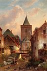 View In A German Village With Washerwomen by Charles Henri Joseph Leickert